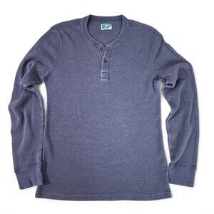J.CREW Thermal Knit Henley Two Button L/S Shirt Gorpcore Marled Navy Blue Mens M